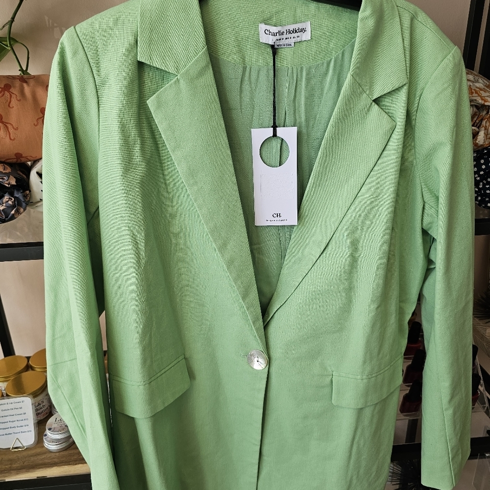 Charlie Holiday Green Linen Blazer